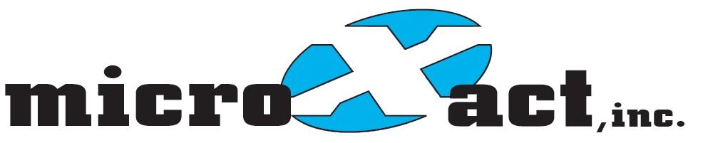 Black and blue microxact logo